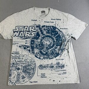Star Wars Millennium Falcon‎ Blueprint Graphic T-Shirt Size XXL Gray